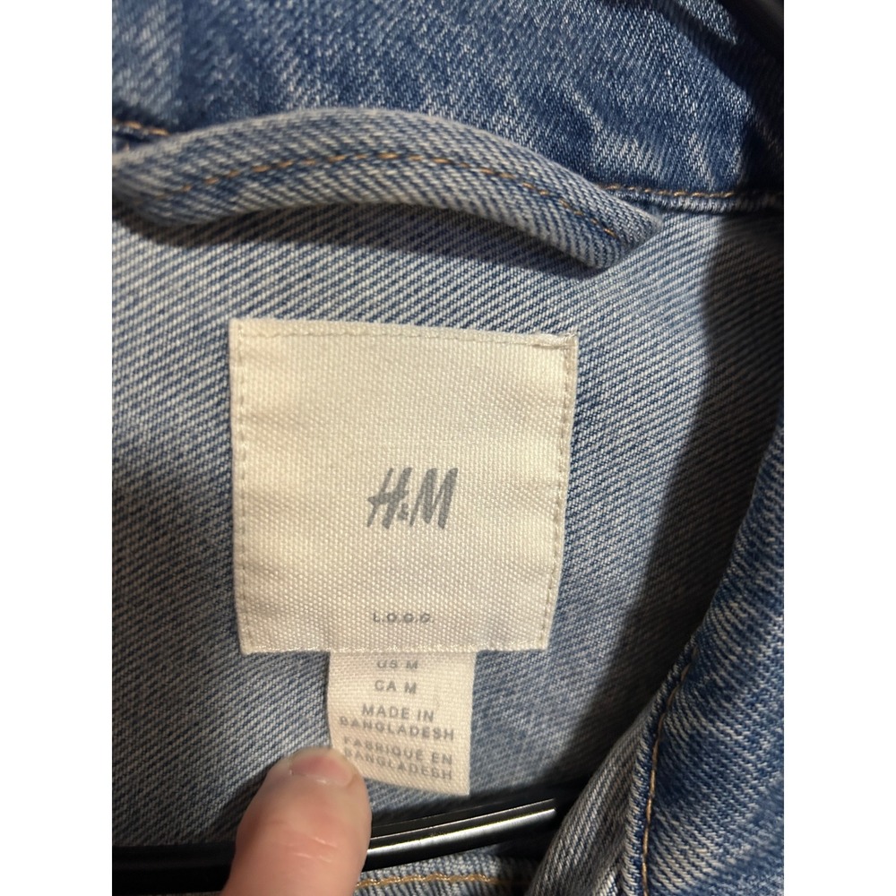 H&M Denim Jacket Mens M Blue Trucker Jean Jacket Vintage Style Y2K - Picture 5 of 8